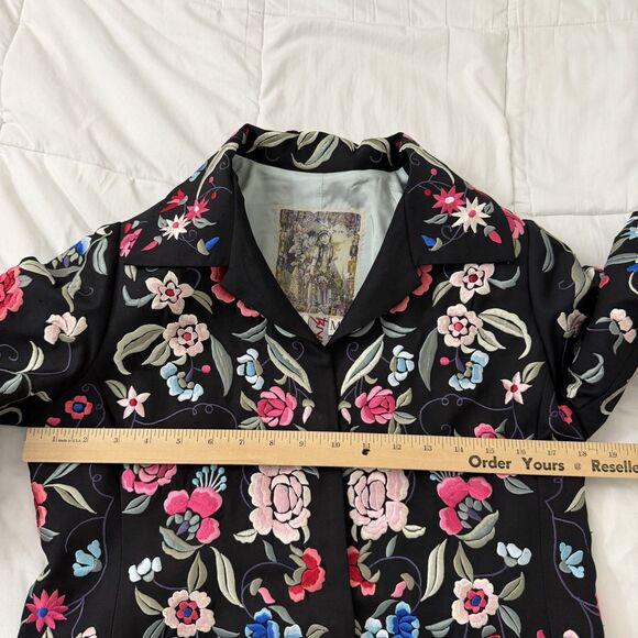 Johnny Was Biya Duster Jacket Medium Black Floral Silk Embroidered Art To Wear - Picture 9 of 11